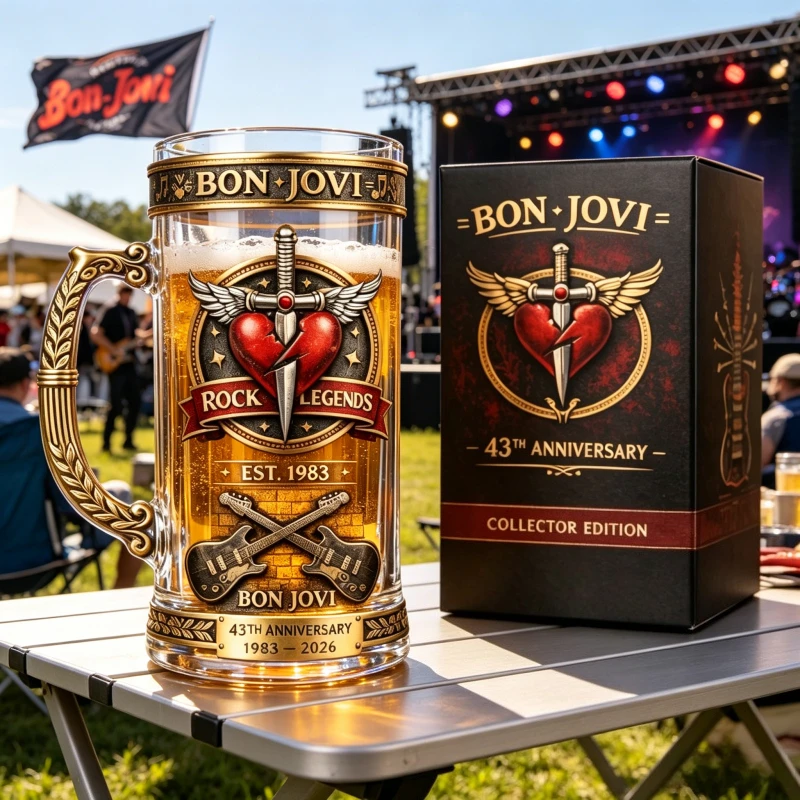 Bon Jovi 1983-2026 Rock Legends Beer Tankard, Heavy Metal Band Collectible Glass Mug