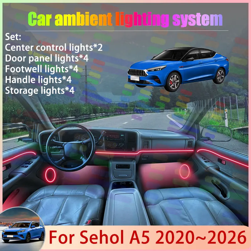 For Sehol A5 2020~2026 Jiayue Sehol E50A Aipao 2/24 in 1 Car Atmosphere Light Lamp RGB Shade Ensemble Streamer Atmosphere Set