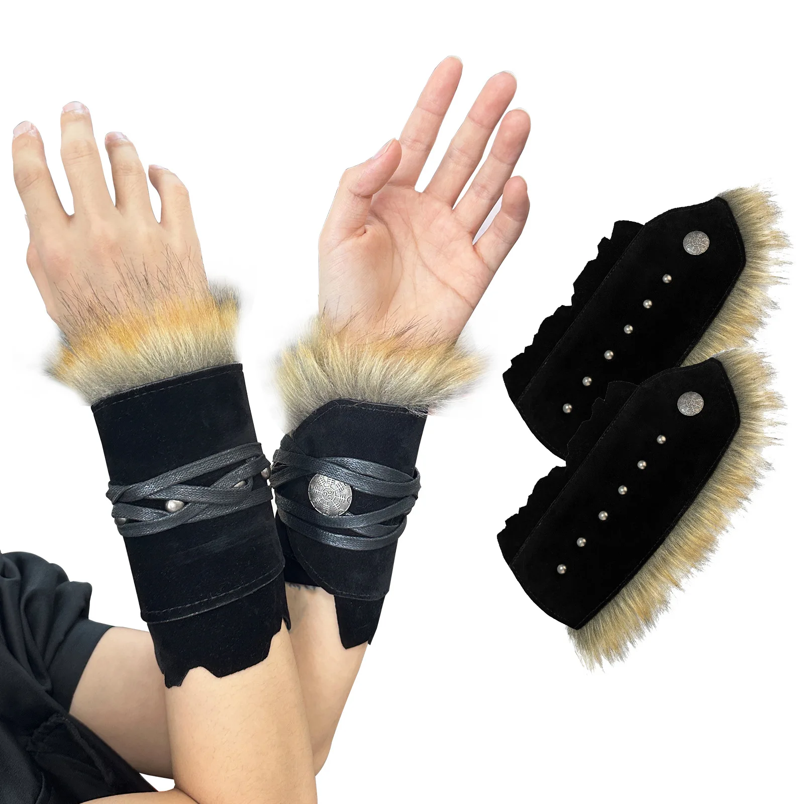 Steampunk Medieval Arm Gauntlets PU Leather Armor Bracer Men Armguards Samurai Knight Wristband Cosplay Stage Costume Props