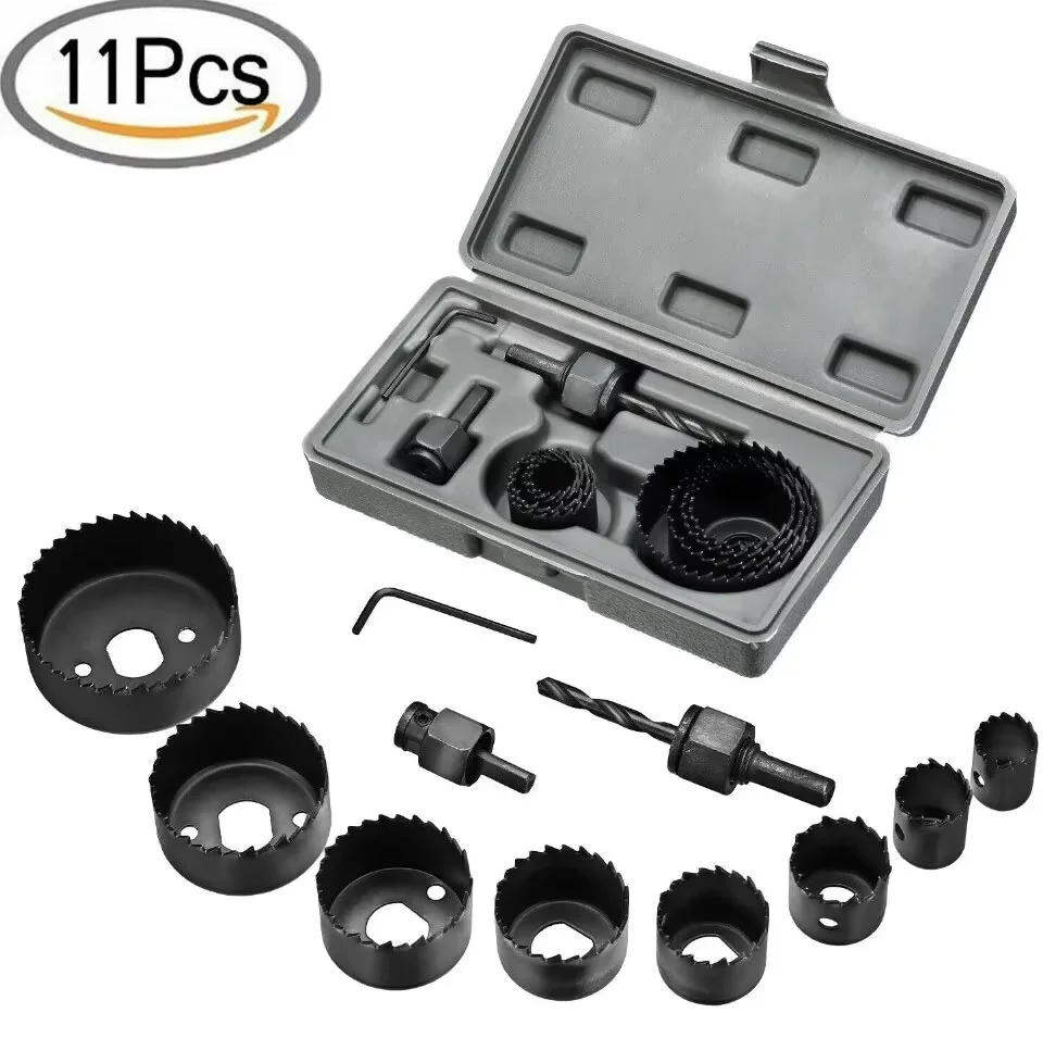 11Pcs Hole Saw Kit Durable Carbon Steel Metal Circle Power Drill Hole Cutter for Wood PVC and Plastic