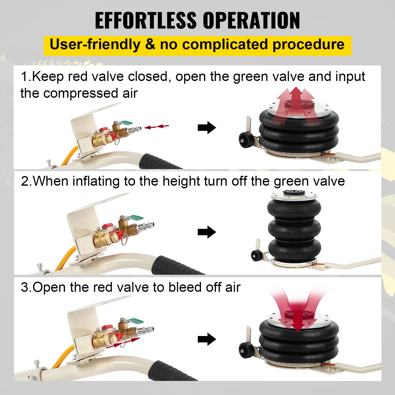 SucceBuy Cric pneumatique 5T, cric gonflable de voiture à triple sac avec cric pneumatique de levage de poignée pour la réparation de levage de voiture