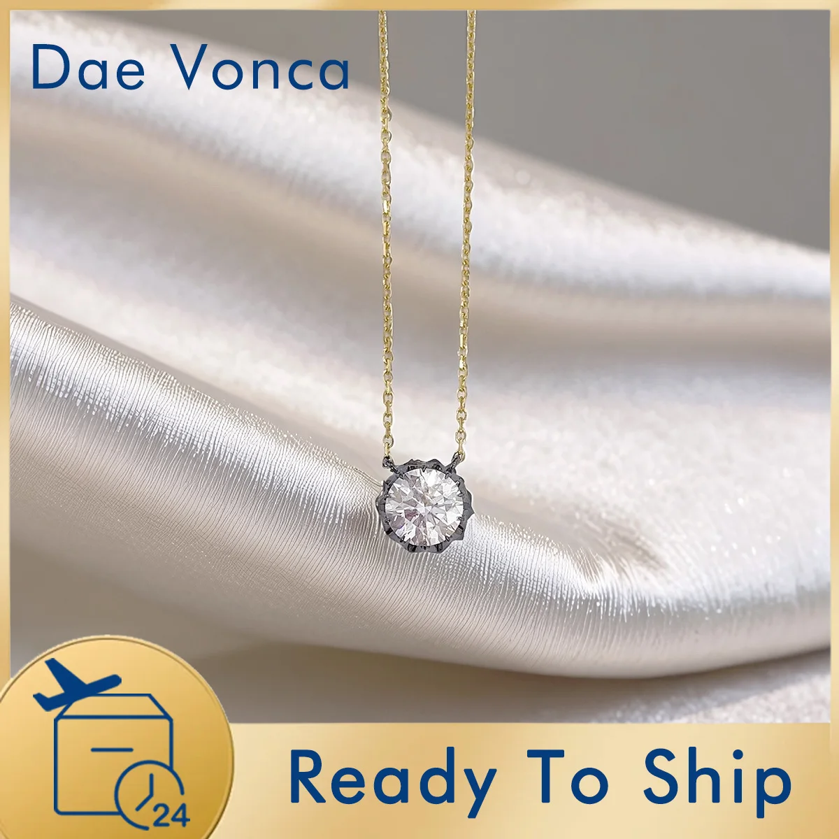 18K Black Gold Lab Grown Diamond Necklace Round Shaped Total 1.05ct Lab Diamond Pendant Necklace Anniversary Gift for Wife