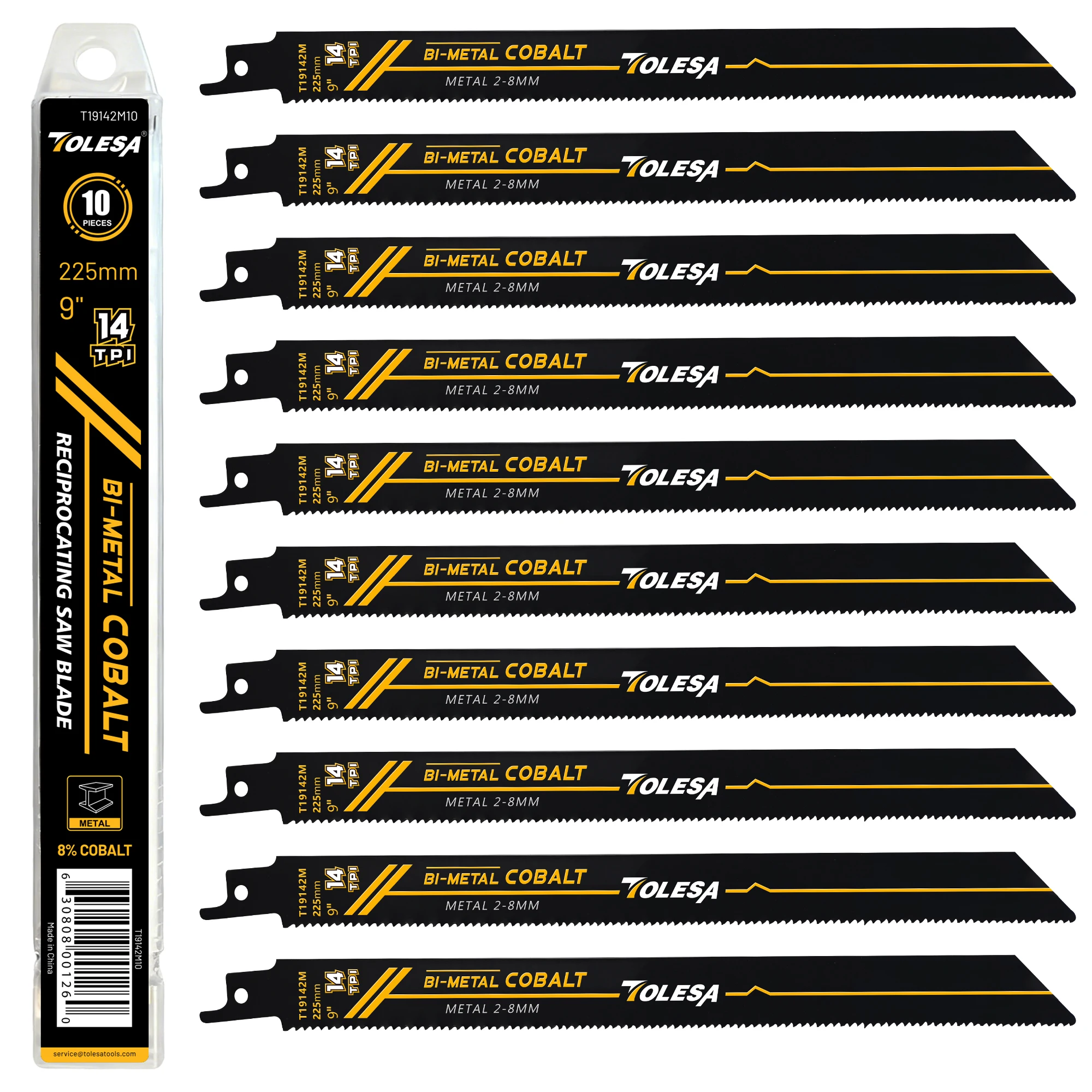 

TOLESA 10PCS 6inch / 9inch Heavy Metal Cutting Reciprocating Saw Blades, 14TPI Bi-Metal Sabre Saw Blades for Metal Pipe, Rebar