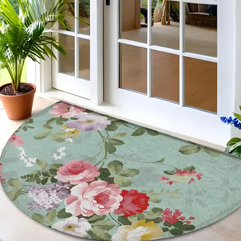 Elegant Feminine Blossom Bloom Pattern Semi Circle Floor Pad Commercial Entry Rug For Supermarket Mall Store