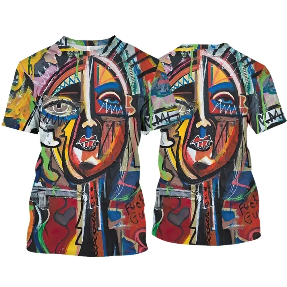Funny Graffiti Face Graphic Art T Shirt For Men Hip Hop Trend Harajuku Streetwear Fashion Short Sleeve Tops Oversized T-shirt