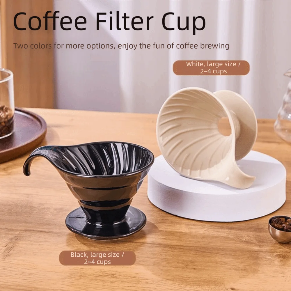 

V Shape Design Ceramic Coffee Filter Cup Reusable Anti-scald Handle Espresso Coffee Dripper Heat-resistant comfortable Grip
