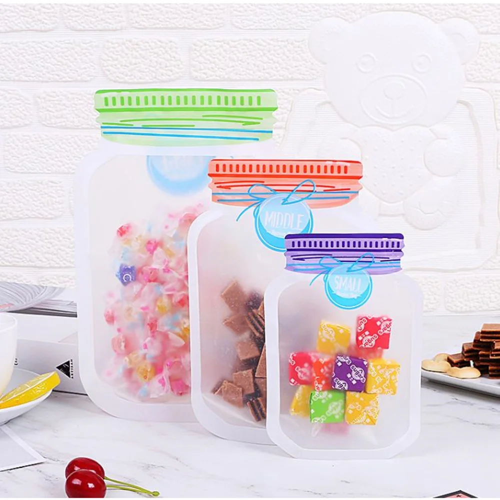 500Pcs Mason Jar Food Sealing Storage Bag Reusable Candy Cookies Bag Refrigerator Fresh Storage Bag Kitchen Organizer