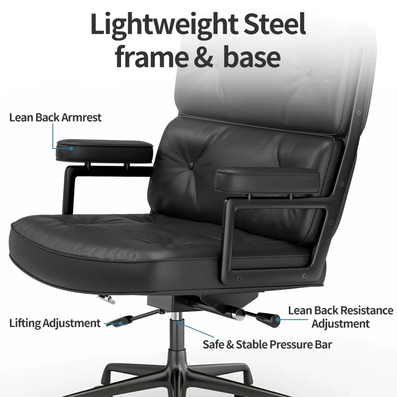 Кожаное офисное кресло с полированным алюминиевым сплавом, эргономичное дизайнерское кресло с поясничной поддержкой, вращающееся исполнительное кресло