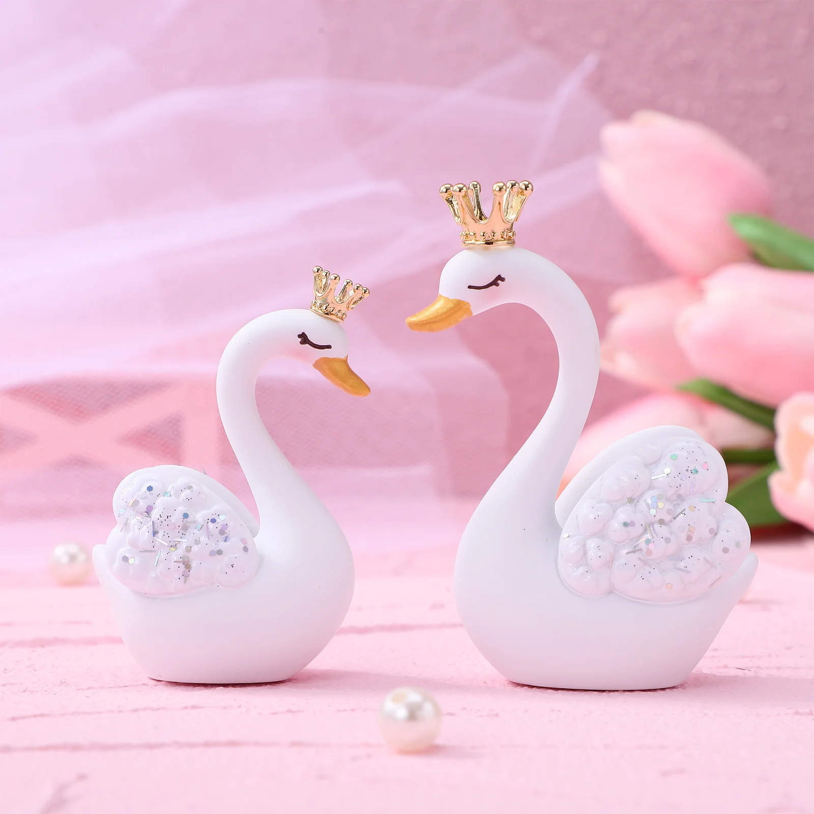 

1 Pair Figurines Elegant Swan Decor For Home Office Goose Ornament Desk Dashboard Wedding Party Desktop Swan Decors
