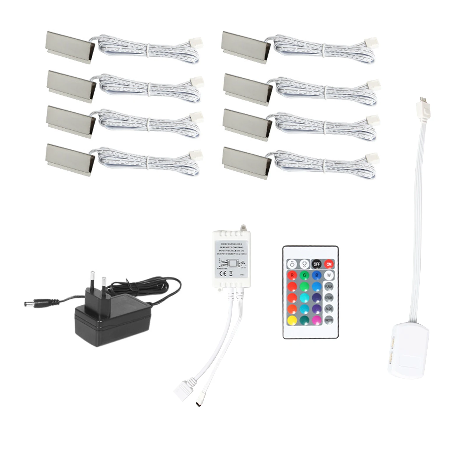 LED Clip On Glass Shelf Lighting Under Cabinet Night Lights Kit for Glass Edge Shelf with Remote Control (6 Lights, RGB)