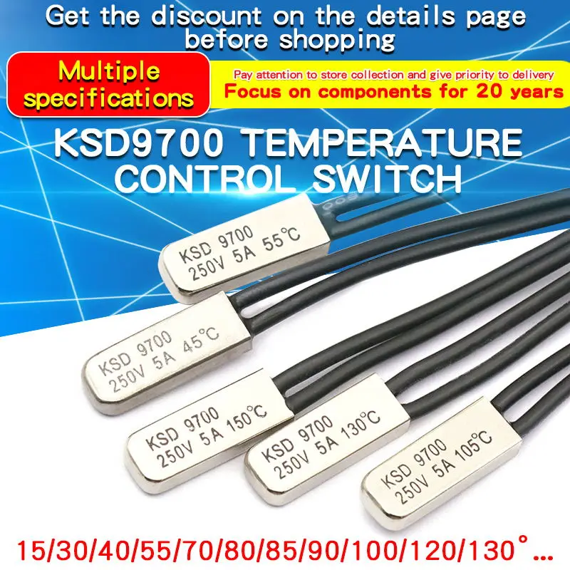 1PCS KSD9700 15-80 Degree Normally Closed Temperature Control Switch Temperature Switch 5A Metal 15C-80C Protector Fuses