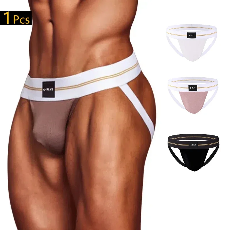 Man Underwear Stripes Gay Independent U-shaped Men's Jockstrap Bikini Slip Tanga String Thong Breathable Sissy Mens Lingerie