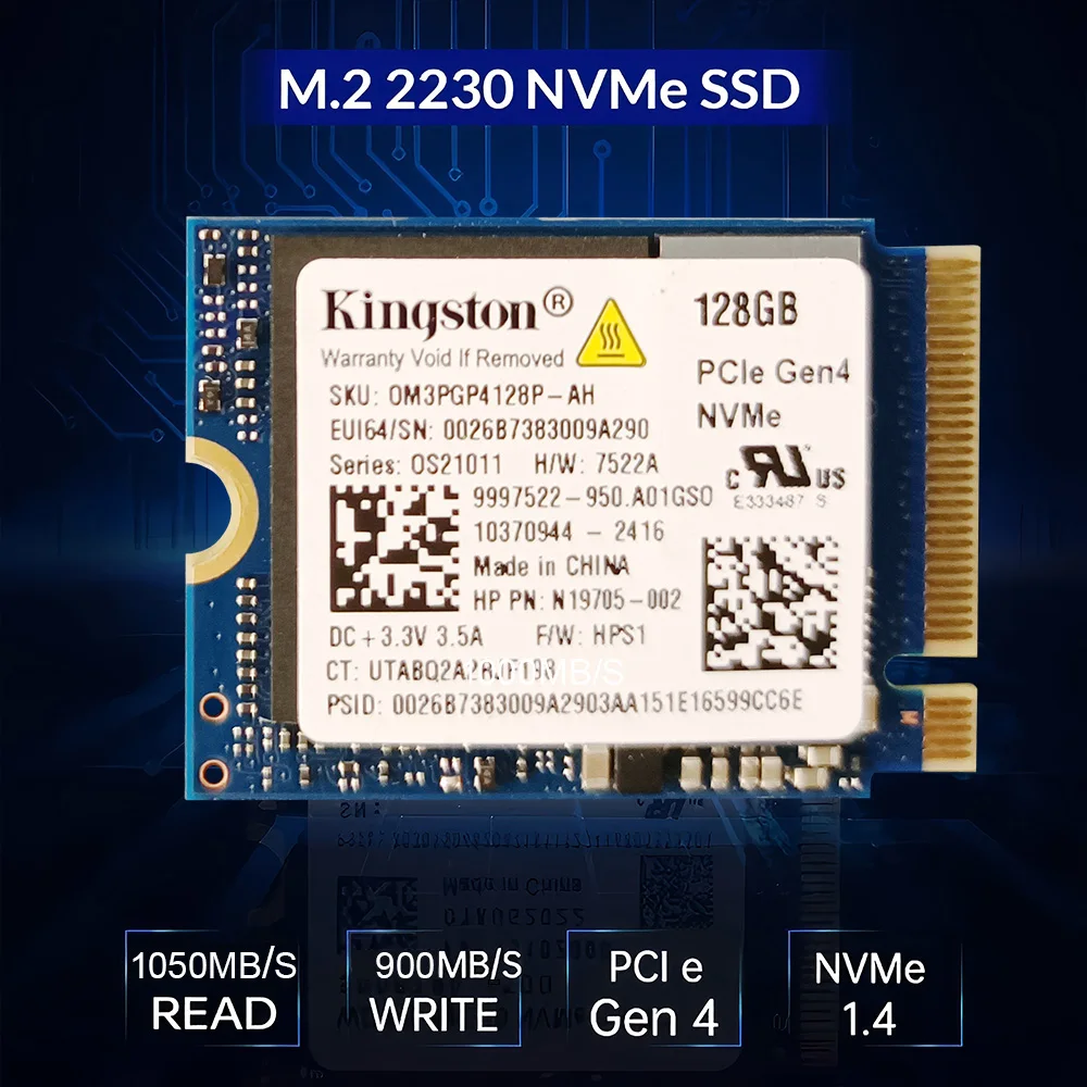 

Kingston 128GB M.2 2230 PCIe Gen 4.0x4 NVMe 1.4 SSD(OM3PGP4128P-AH)，Compatible with Steam Deck Surface Ally Mini PCs