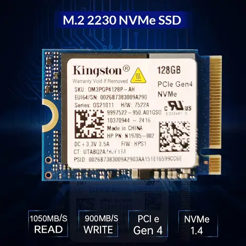 Kingston 128GB M.2 2230 PCIe Gen 4.0x4 NVMe 1.4 SSD(OM3PGP4128P-AH)，Compatible with Steam Deck Surface Ally Mini PCs