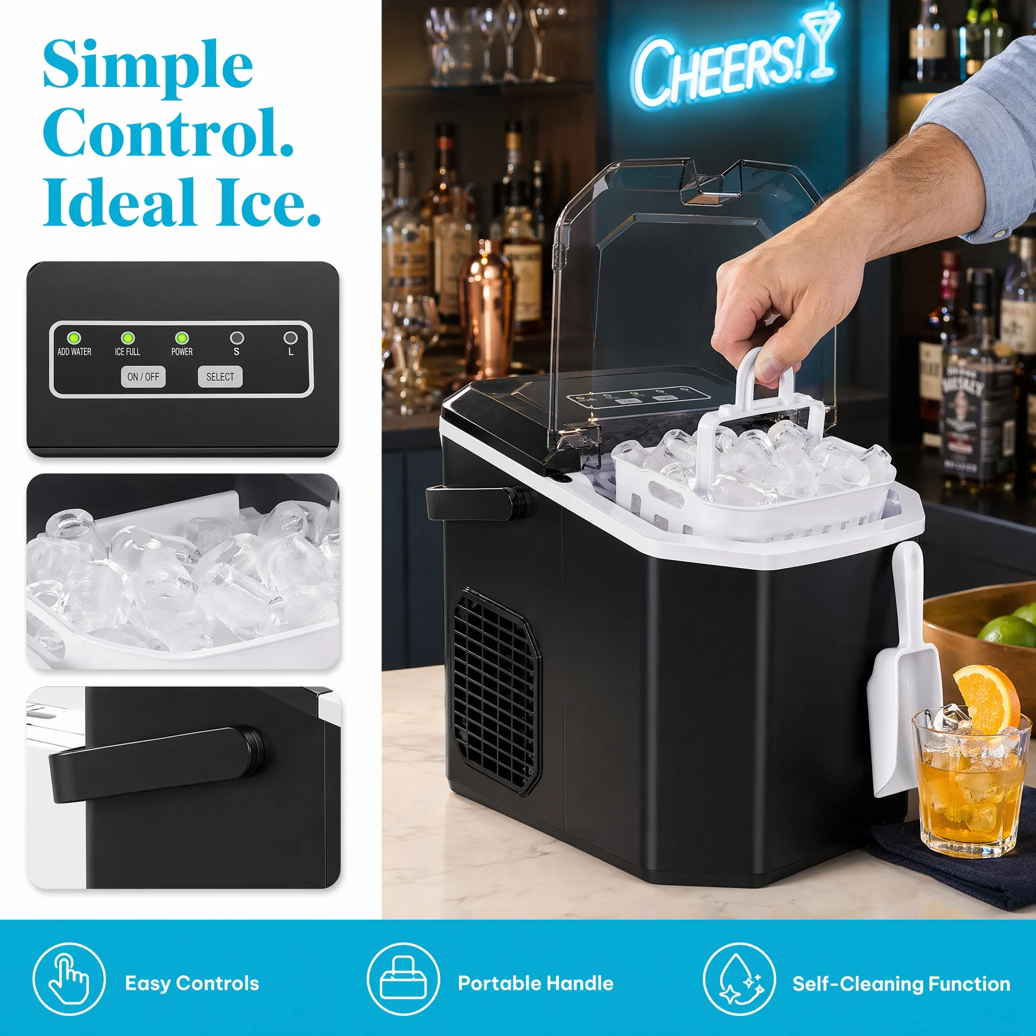 ハンドル付き卓上製氷機、24時間で26ポンド、6分で9個の氷 - Ice Pick Pick のレビューと価格