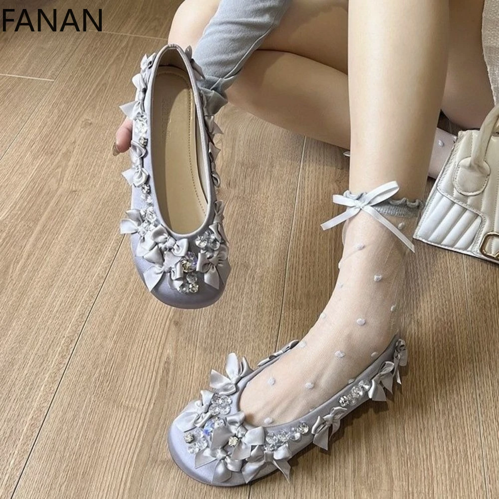 

French Platform Mary Jane Shoes Light Mouth Flats 2025 Elegant Round Head Single Shoes Lace Women's Breathable Comfort Pumps