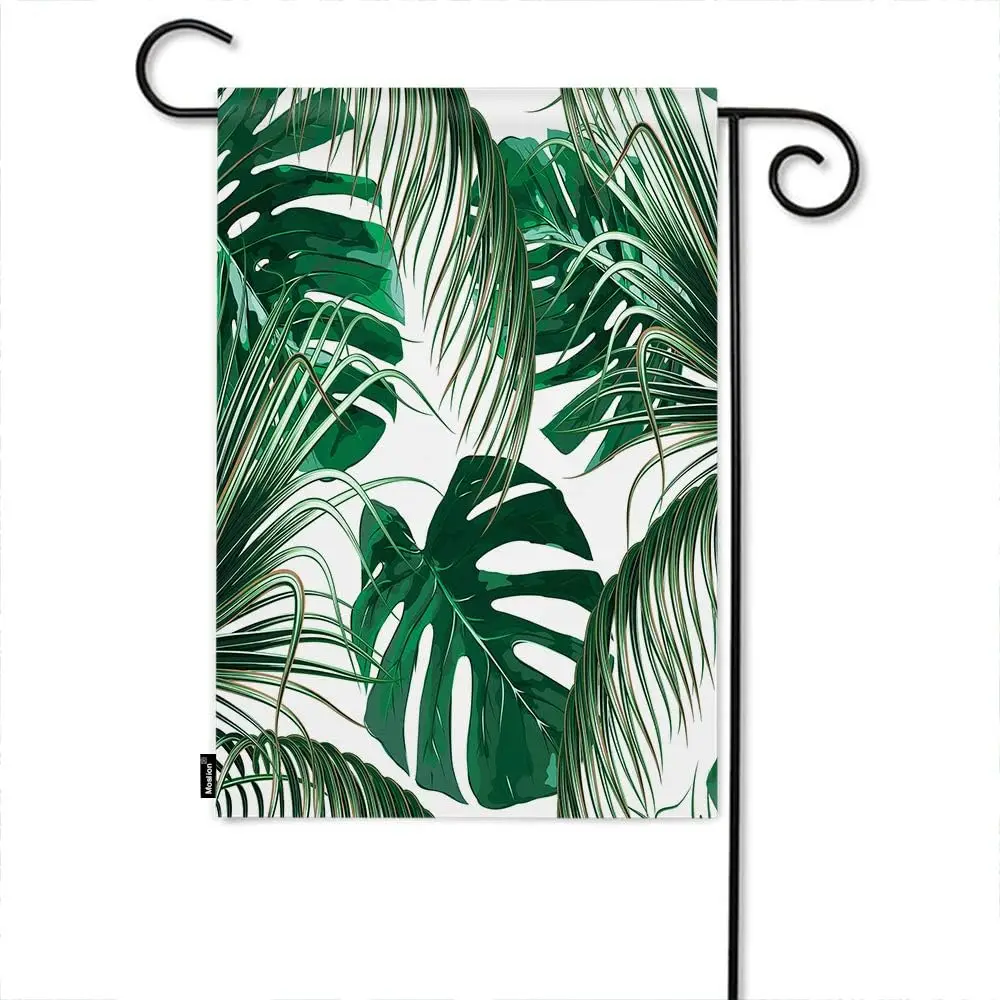 Moslion Leaf Garden Flag Tropical Tree Palm Leaves In Hawaii Jungle Foliage Flags Double-Sided Banner Welcome Yard Flag Outdoor