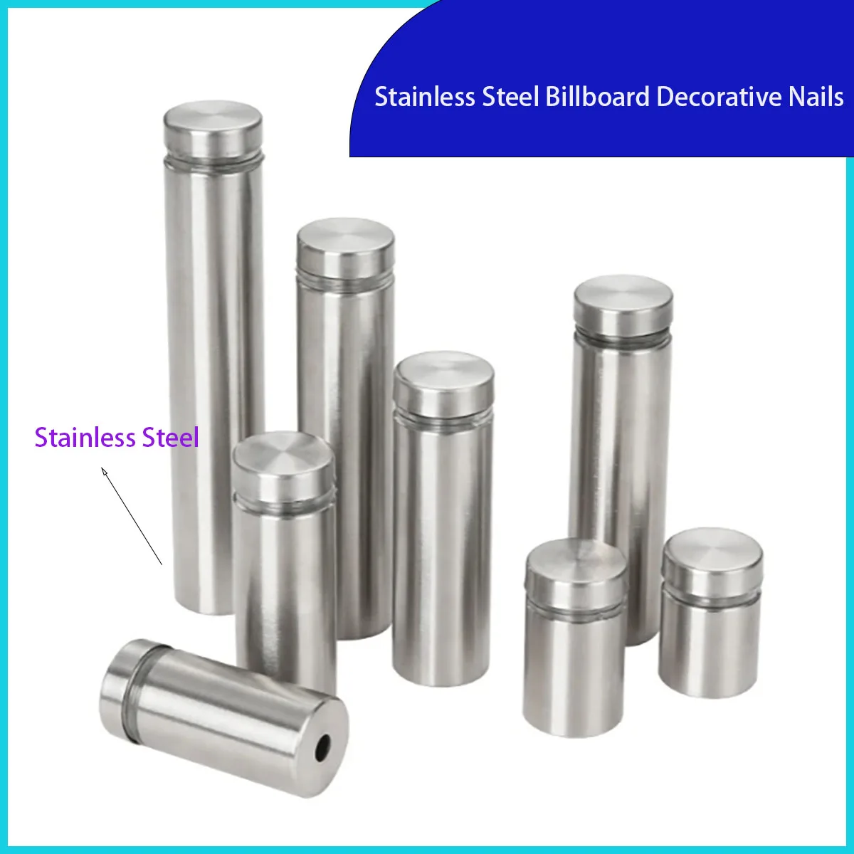 

Stainless Steel Billboard Fixing Screws 20mm -200mm Standoffs Pin Nails, Glass Acrylic Advertisement Fasteners