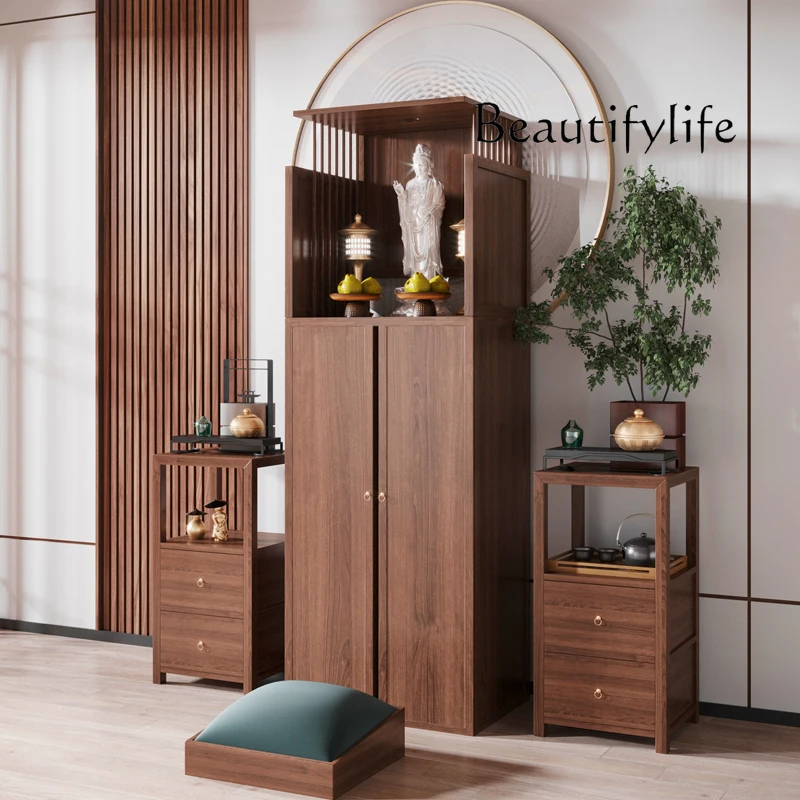 Household Buddha Cabinet North American Black Walnut God Cabinet Solid Wood with Door Offering Table  Incense Case