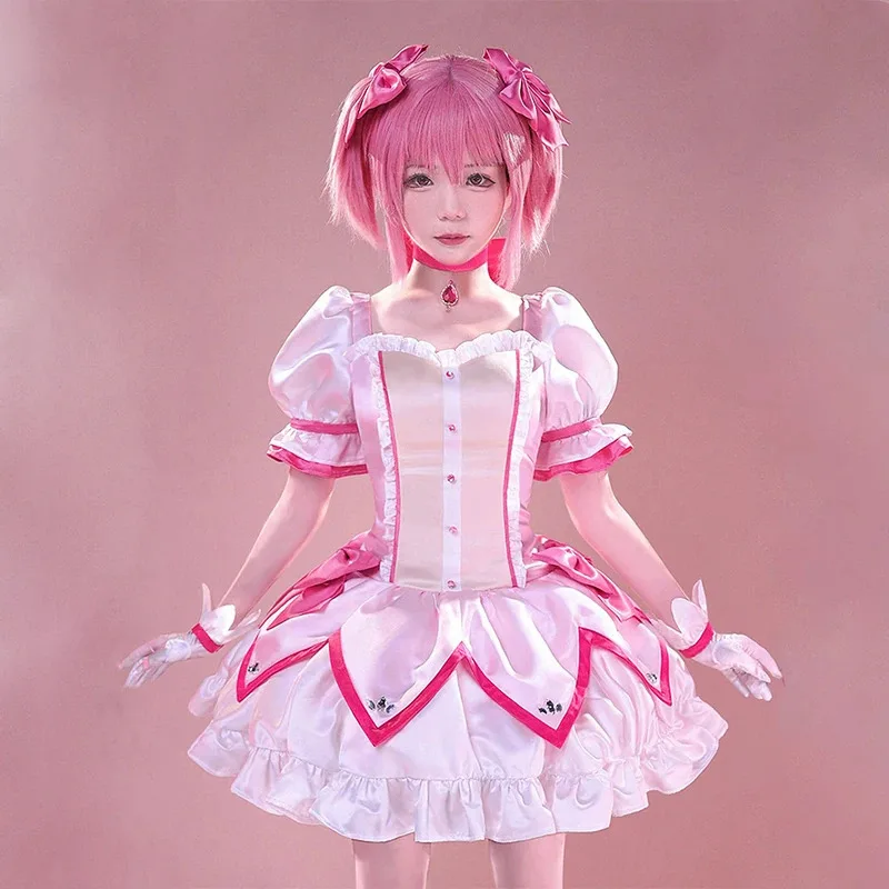 

Magica Kaname Madoka Cosplay Uniform Costume Pink Dress with Necklace Cosplay Costume Accessories Halloween Party Props
