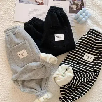 Kids Plush Trousers 2 Autumn Winter Boys' and Girls' Sports Plush Pants New Korean Edition Striped Children's Pant Boys Pants Girls Winter Clothes 2