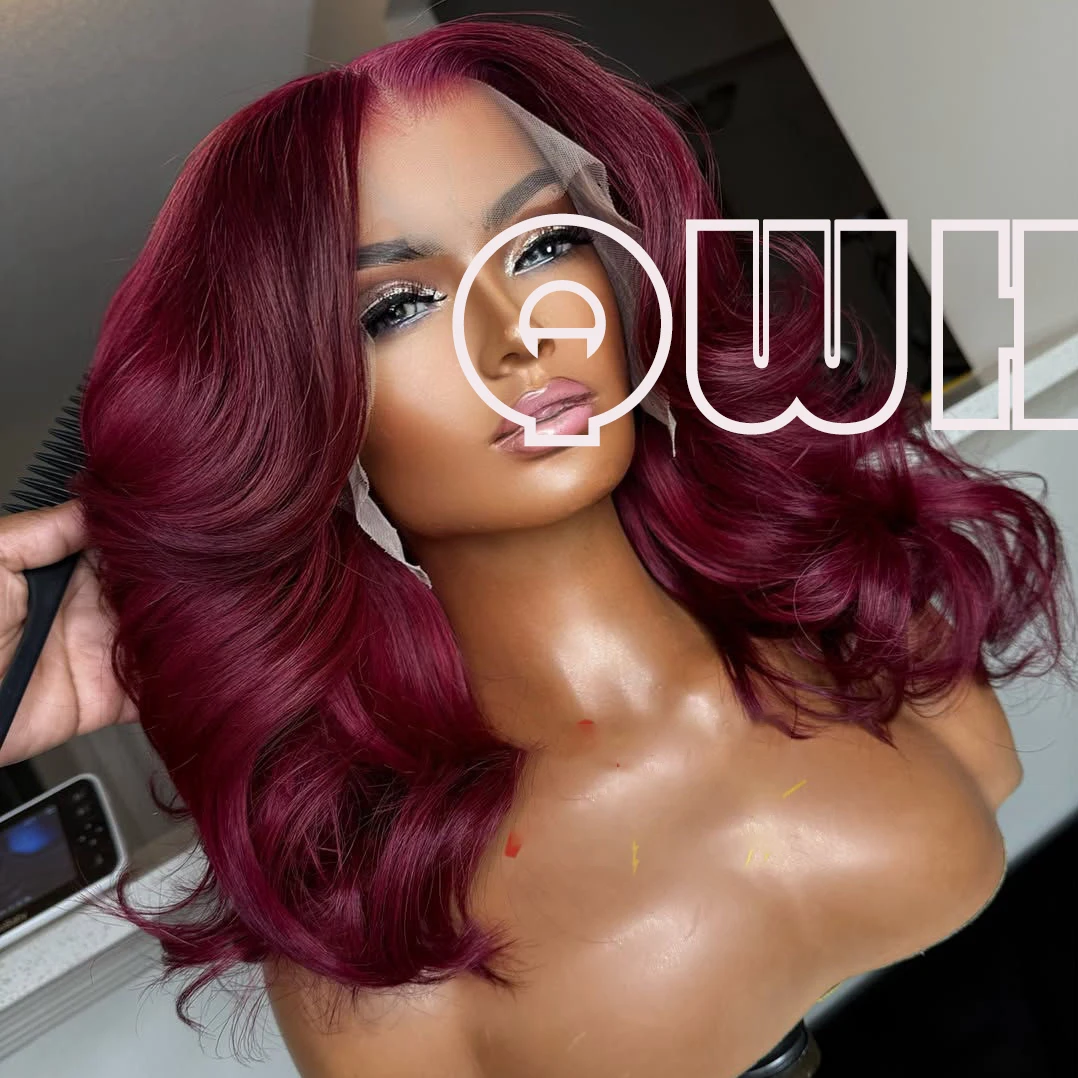 QW Synthetic Hair Burgundy Red Loose Wave Soft 13X4 Lace Front Wig For Women Hair Heat Resistant Fiber Cosplay  Daily