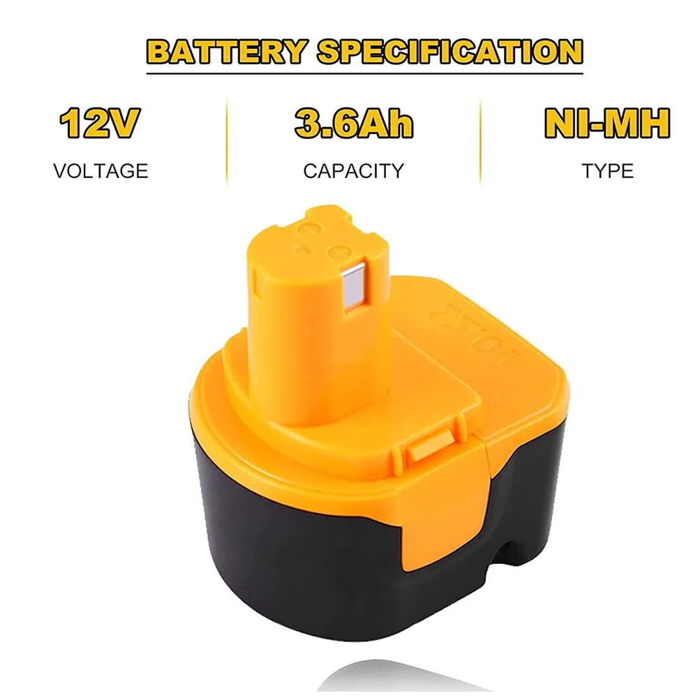 12v 3.6Ah Replacement for Ryobi Battery 1400652 BID1211 CCD1201 CHD1201 CHD1202 CTH1201 CTH1202 FL1200 Cordless Power Tools