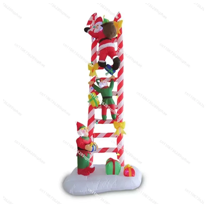 Ladder Santa Elf Gift Bag Inflatable Air Model LED Lighting Garden Decoration