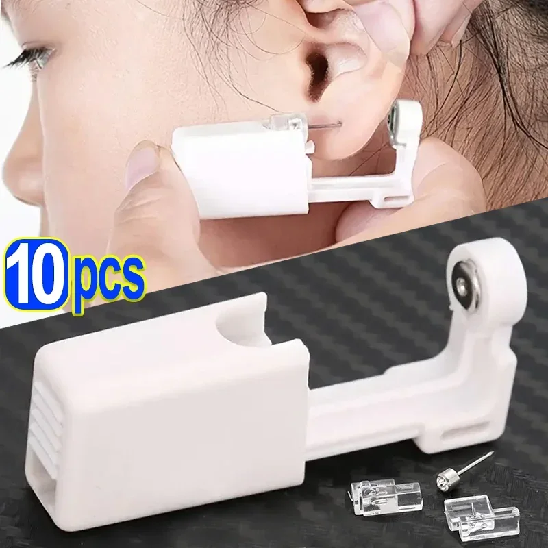 1/10Pcs Safety Ear Piercing Gun Kit White Disposable Disinfect Safety Earring Piercer Machine Studs Nose CLip Body Piercing Tool