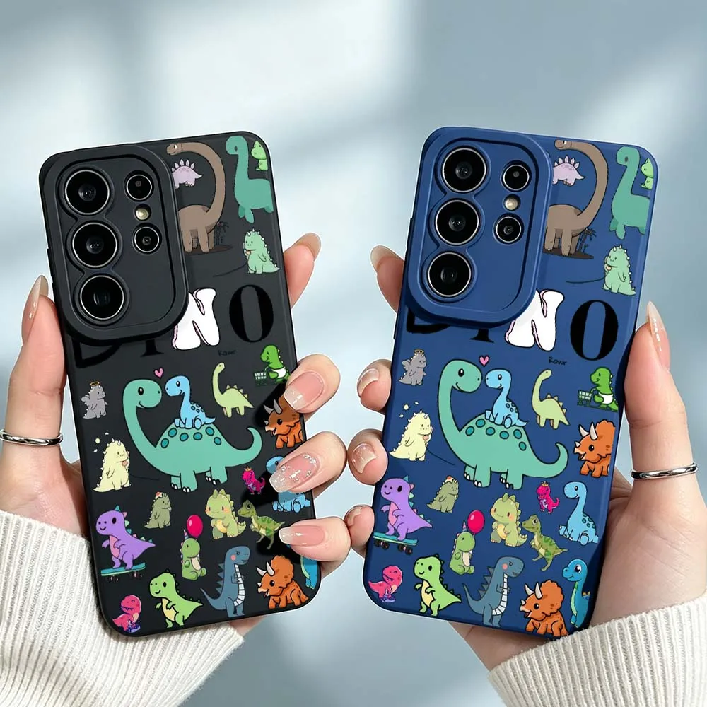 Cartoon Dino Pattern Sticker Cover For Samsung Galaxy S26 S25 S24 S23 S22 S21 A55 A54 A35 A15 Ultra FE Plus Phone Case