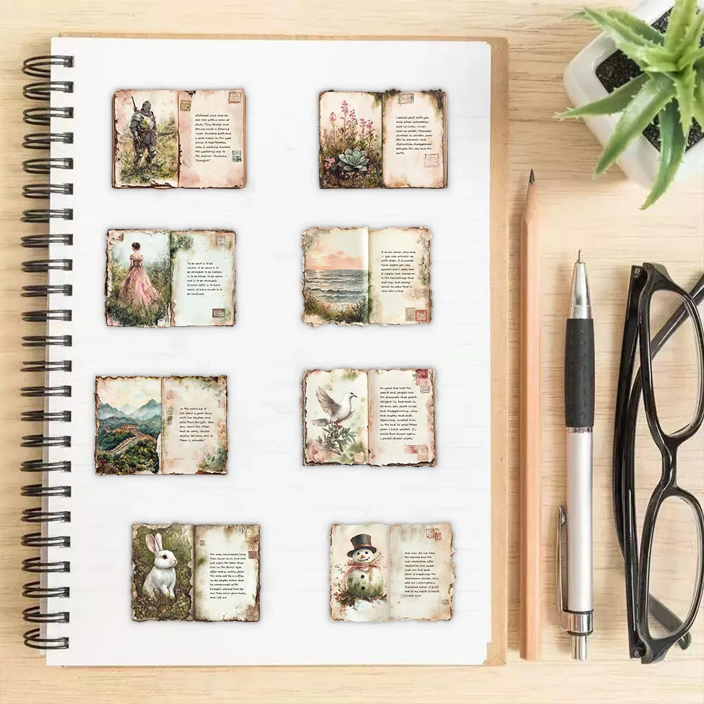 50 pçs retro aquarela diário pet graffiti adesivos diy portátil, bagagem, caso de telefone, tablet adesivos à prova dwaterproof água decoração