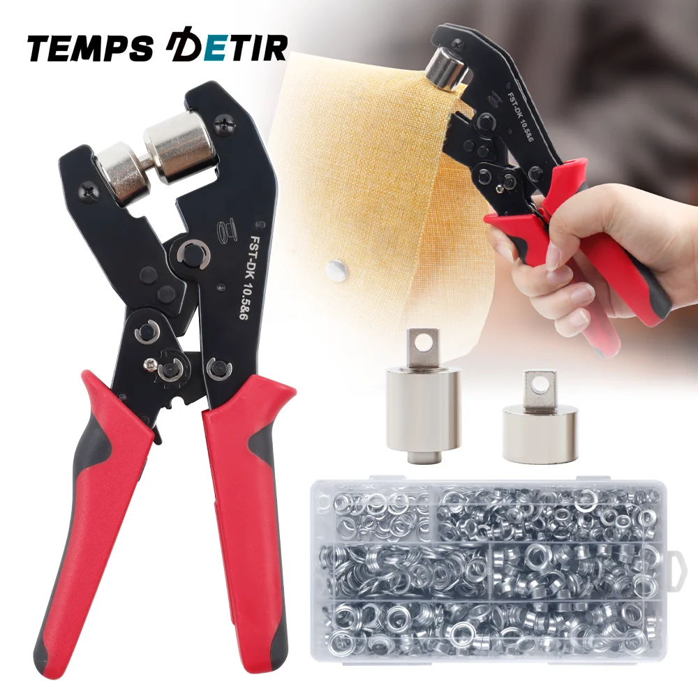 Manual Grommet Tools Kit with 500pcs Grommets Handheld Hole Punch Pliers 6MM & 10MM Eyelet Punch Die for Tarp/Leather Fabric/DIY