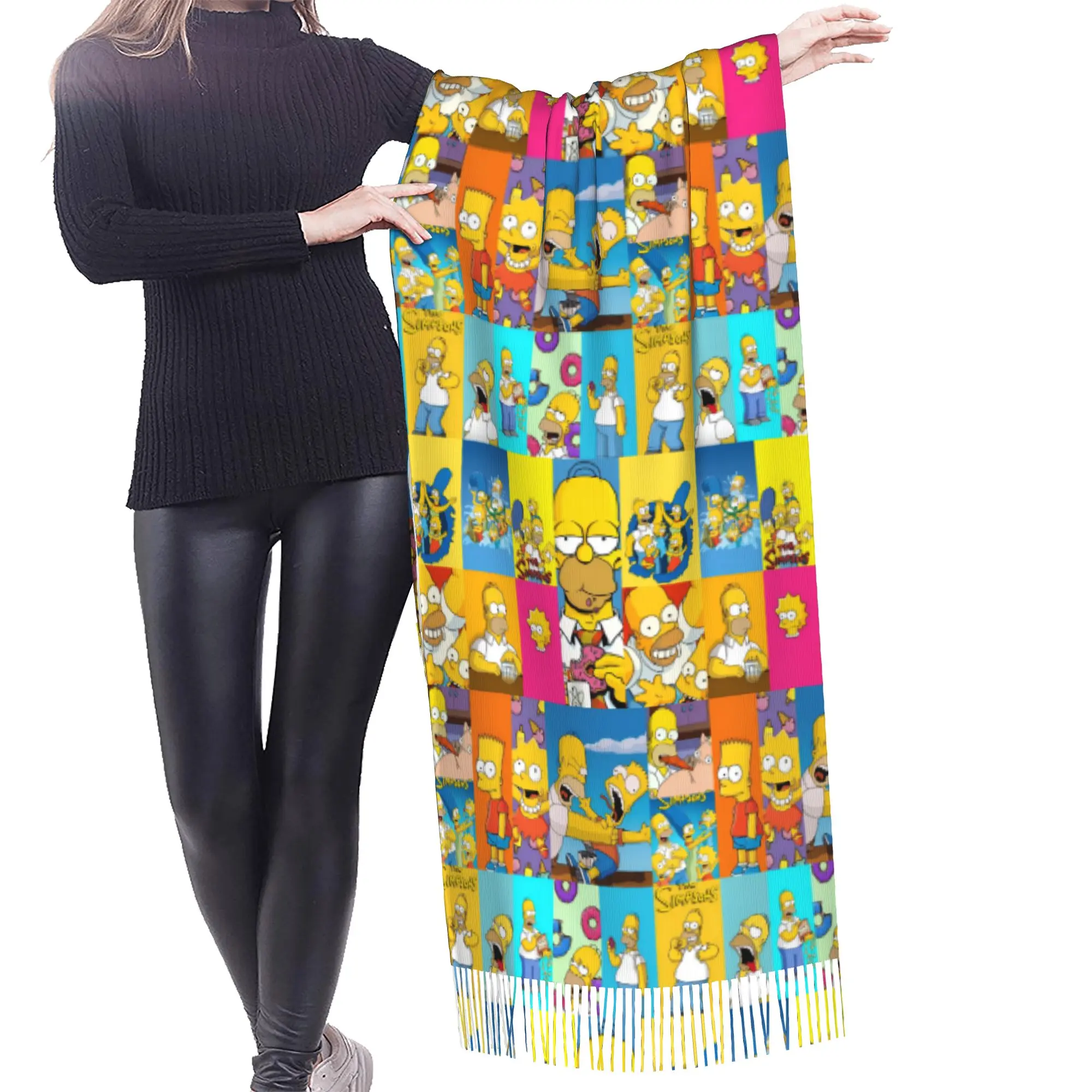 Custom Printed S-Simpsonsed Anime Scarf  Men Women Winter Fall Warm Scarves Homer Cartoon Shawls Wraps