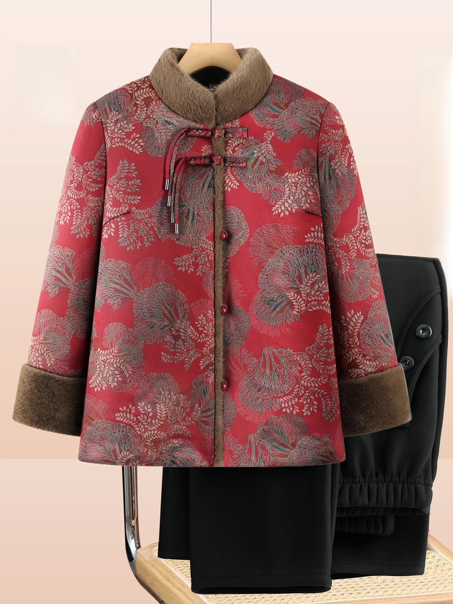 

Утепленное хлопковое пальто на флисовой подкладке для женщин 60 лет, зимняя теплая верхняя одежда в традиционном китайском стиле, свободный крой