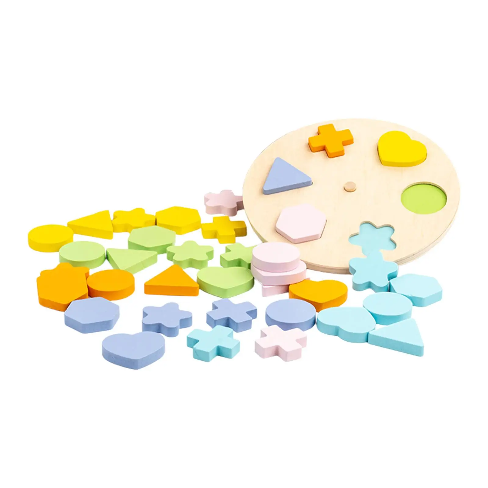 

Rotation Wooden Shape Matching Puzzle Toy Fine Motor Skill Game Geometric Game Turntable Wheel Color Learning for Christmas