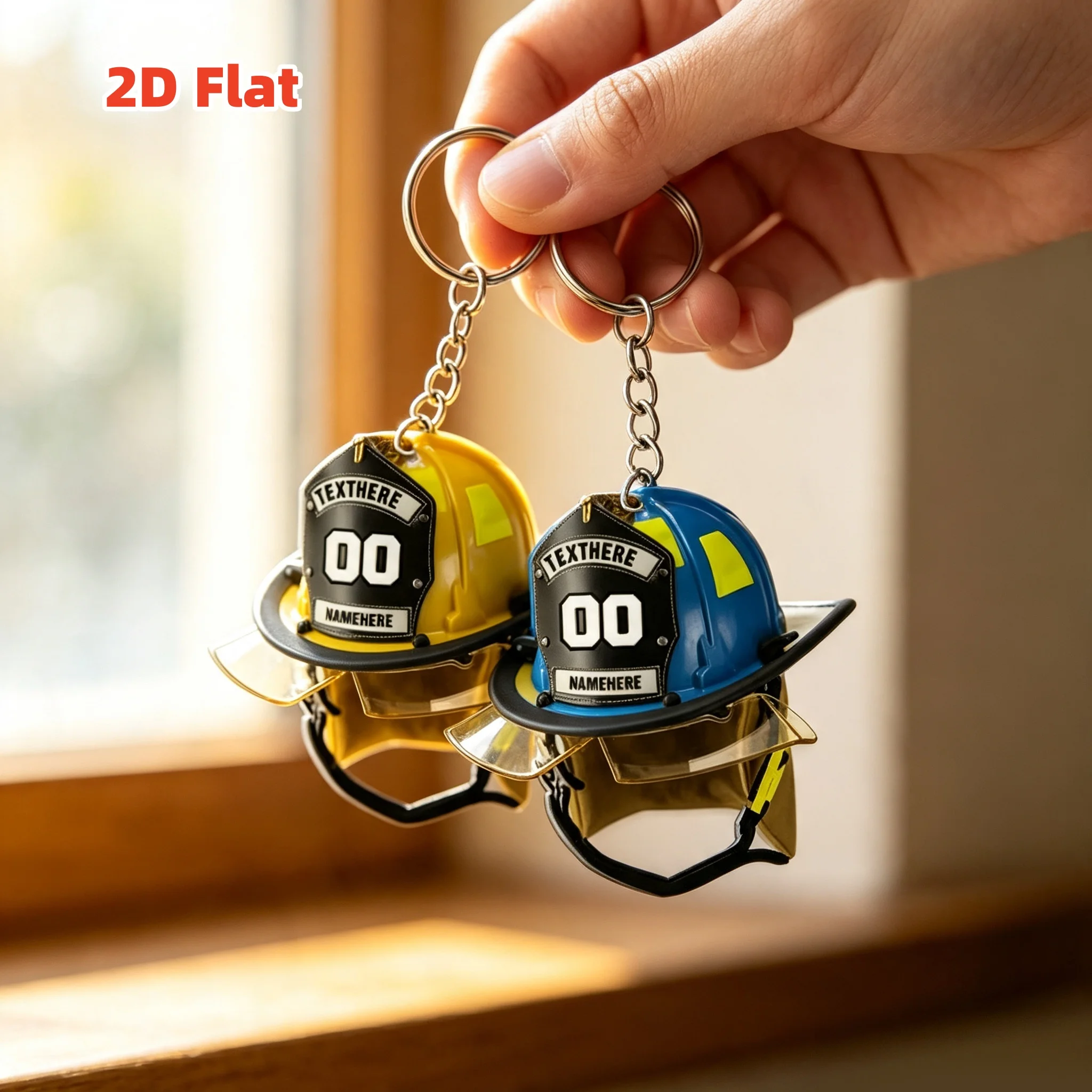 Custom Name Number Firefighter Helmet Keychain Personalized Fireman Hat Acrylic Key Ring Fire Fighter Keepsake Bag Pendant Gift