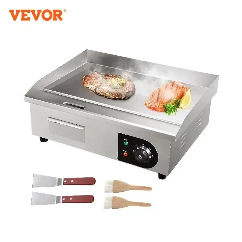 VEVOR Commercial Electric Griddle Counter-top Flat Top Griddle Stainless Steel Teppanyaki Grill w/Non Stick Iron Cooking Plate