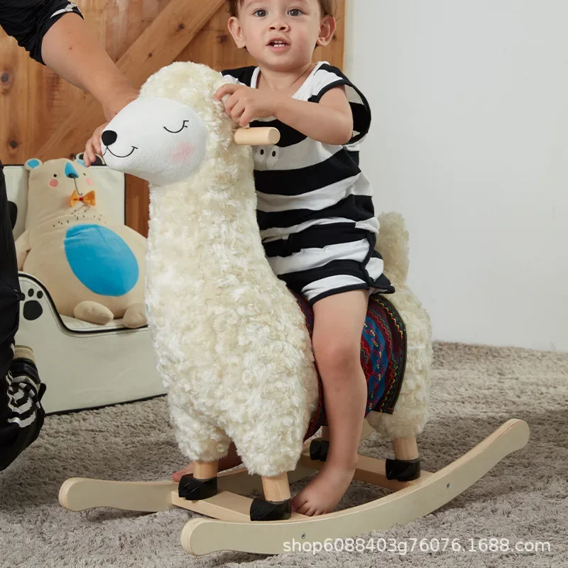 Alpaca cadeira de balanço infantil bebê brinquedo de madeira maciça primeiro presente de aniversário