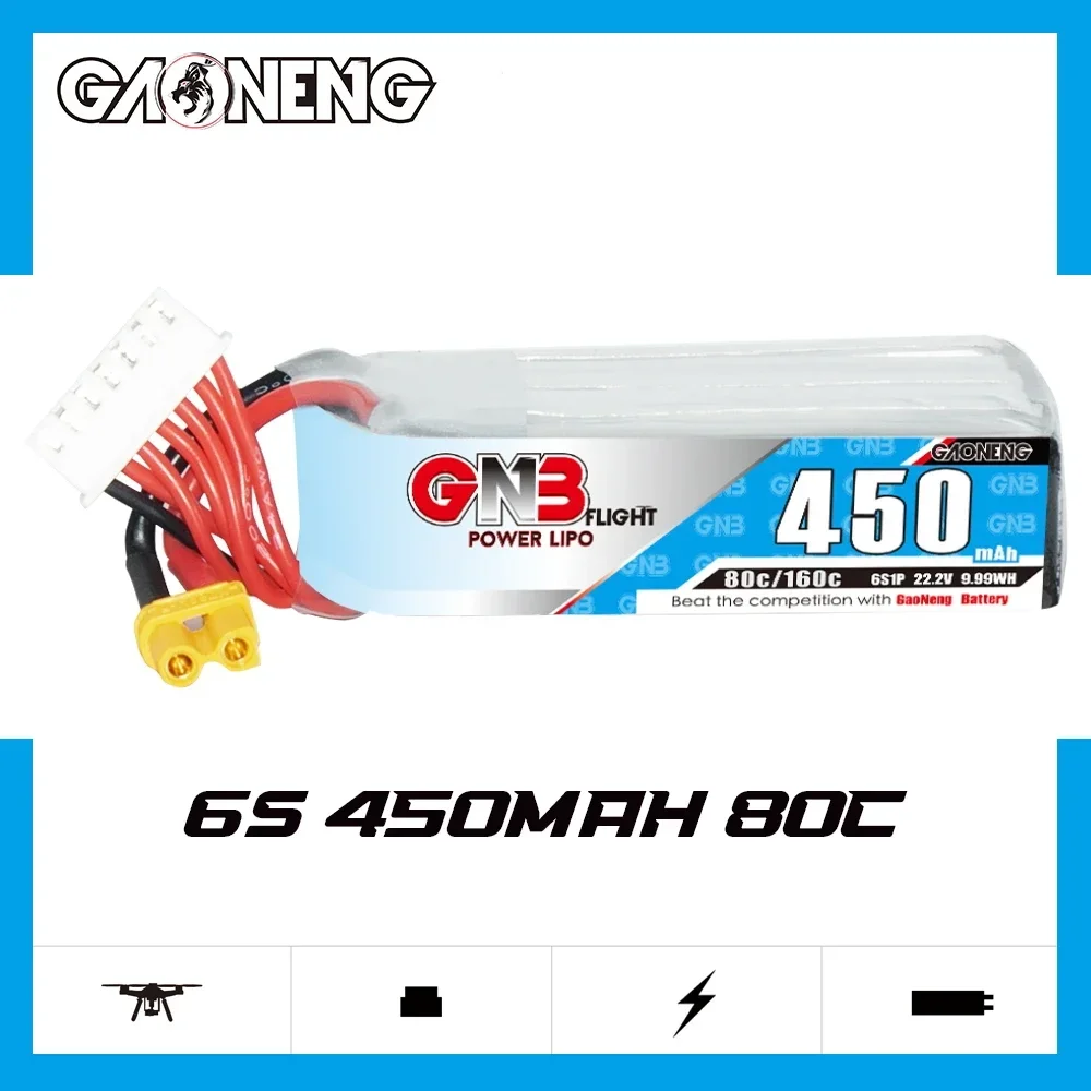 GAONENG GNB 450mAh 6S 80C 160C 22.2V XT30 LiPo Batterij Lang Type 3 inch Tandenstoker Drone Cine Whoop Cinewhoop Reserve RC Onderdelen