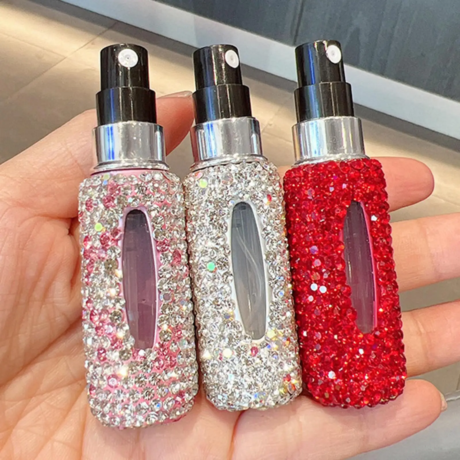 Bling Spray Bottle Cosmetic Dispenser Essential Oil Spray Portable Decorative Mini Refillable Spray Dispenser for Women Gift