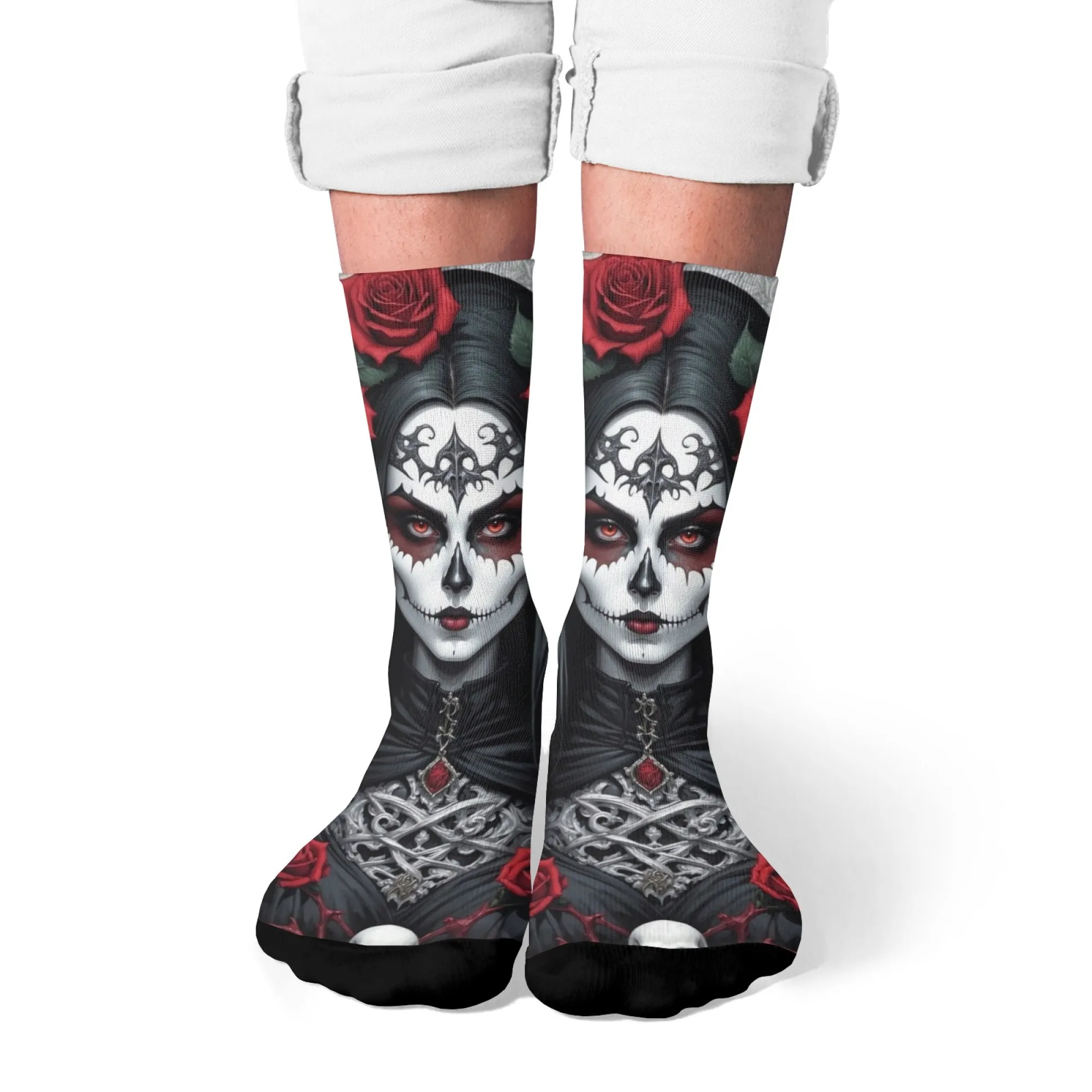 

Dark retro rose skull men's socks Gothic art style casual fashion socks comfortable warm non-slip unisex novelty funny socks