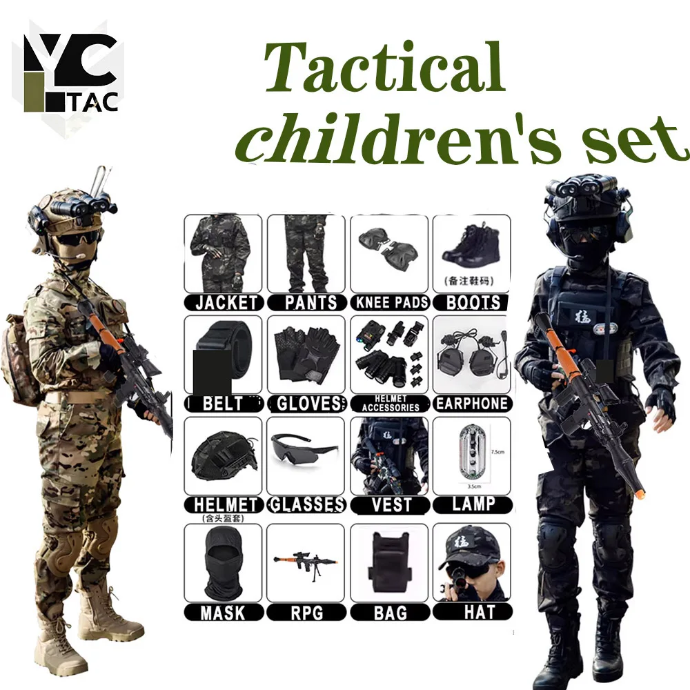 YCTAC Tactical Children's Camouflage Set Outdoor Boys Girls Special Forces Military Long-Sleeved Suit Field Hunting Camping