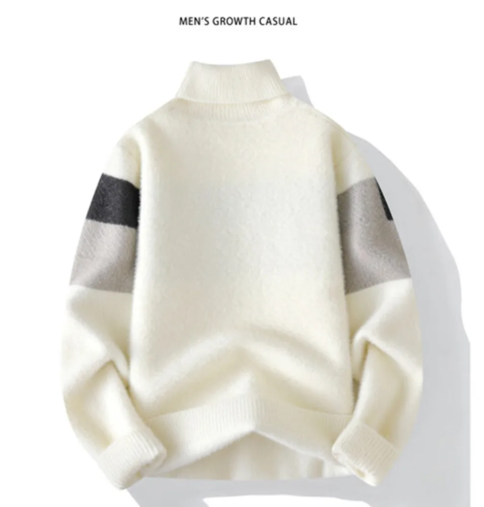 Männer Mode Farbe block Pullover Männer Casual Stricken Pullover Herren Dicke Warme Lose Gestrickte Pullover 2024 Winter Streetwear
