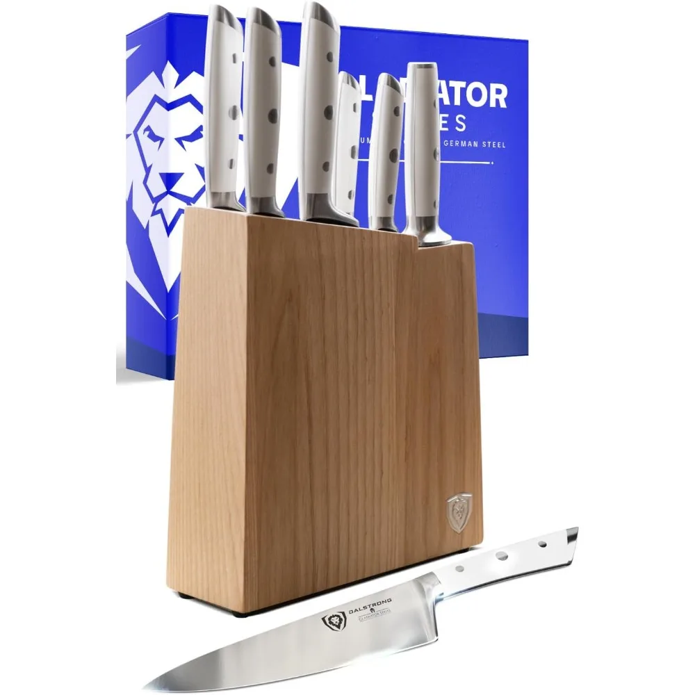 Stainless Steel Knife Set, Manchurian Ash Wood, High-Carbon Steel, Wooden Knifes Block Set, Knife Block Sets