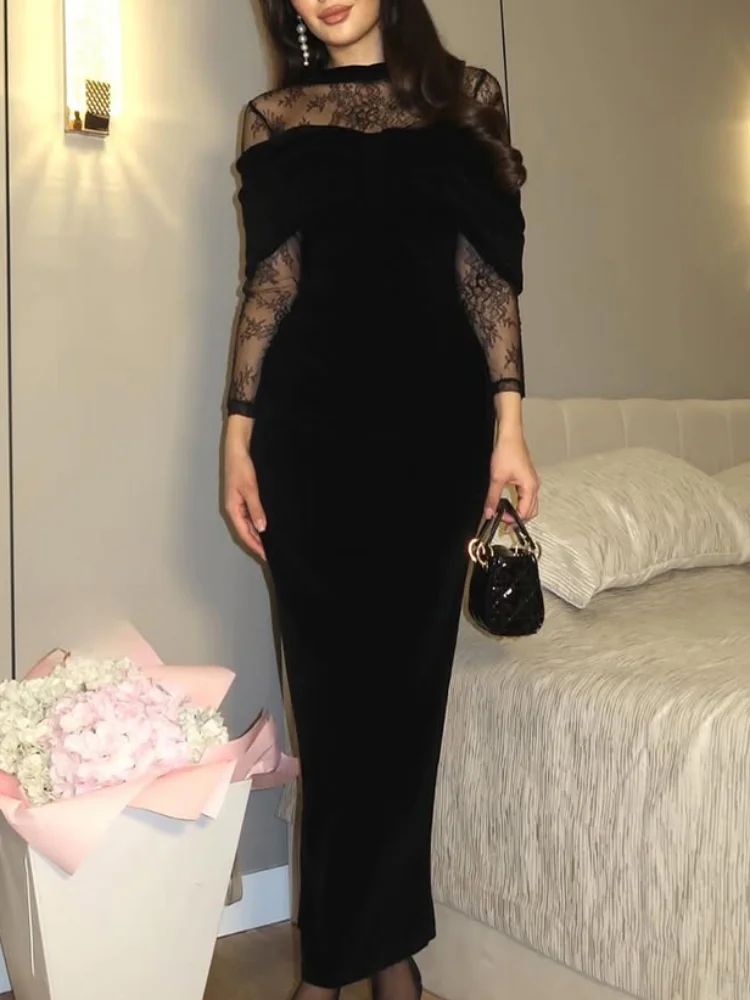 

Women's Lightly Mature and Elegant Long-sleeved Long Dress, Retro and Soft Dress