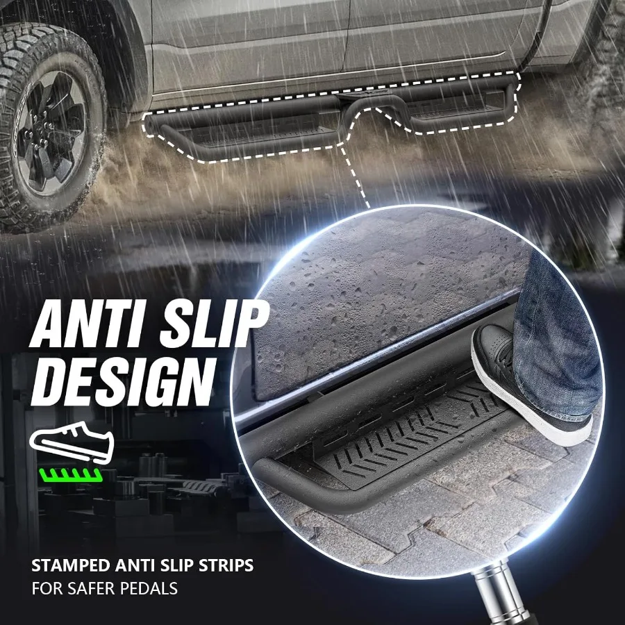 Pasos laterales de acero resistentes para cabina crew Dodge Ram 1500 2019-2025 con nuevo diseño de carrocería estribos atornillados con dos pasos