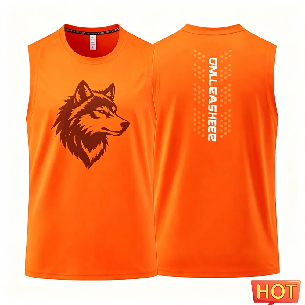 Men's Fitness Sleeveless T-shirt Summer Breathable gym men's t-shirts and tank tops Quick drying sport wolf pattern tank top men