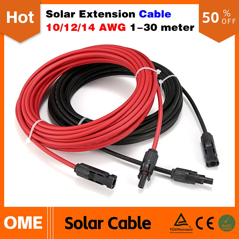 XIONGISOLAR Solar PV Cable wire Black+Red 2.5/4/6mm² with Male and Female extension cord us plug 10/12/14 AWG Wires Connectors