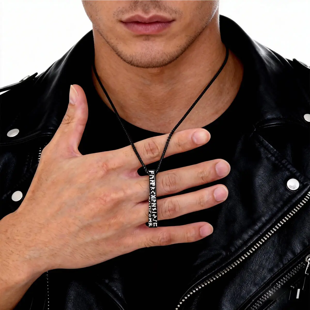 Herren Wikinger Rune Talisman Halskette, Vintage Edelstahl Mobius geometrische Halskette, Schmuck Geschenk für BBF Papa Sohn Ehemann – Detail 1