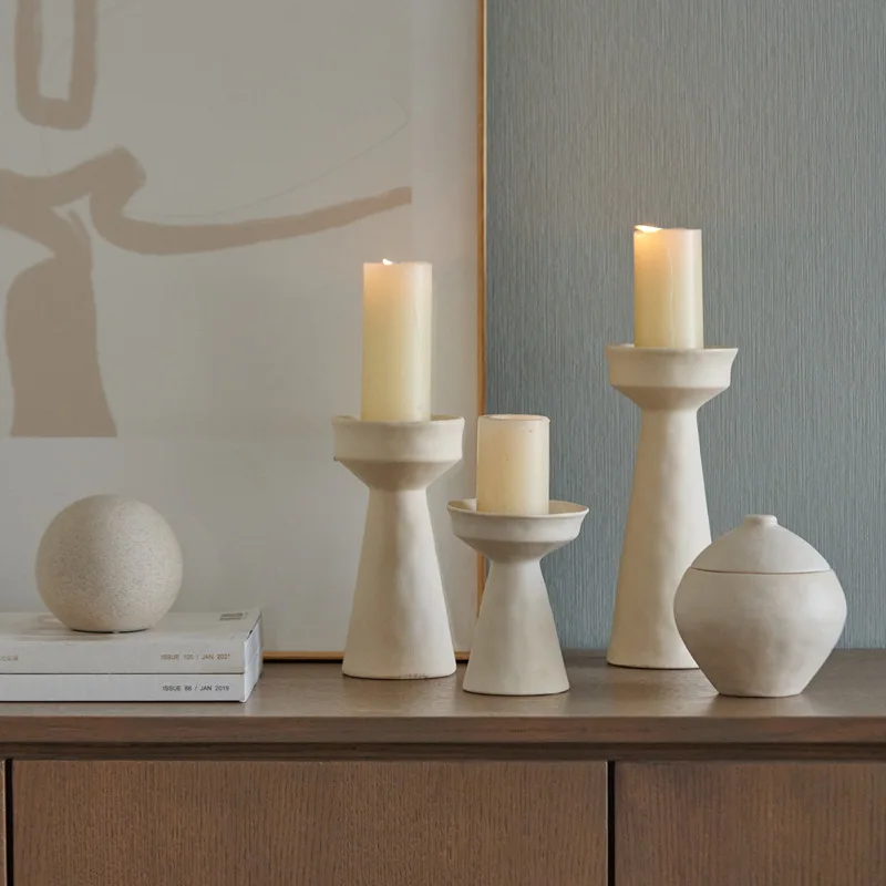 Off-white ceramic candle holder ornament for showroom hotel and restaurant storage jars for decoration